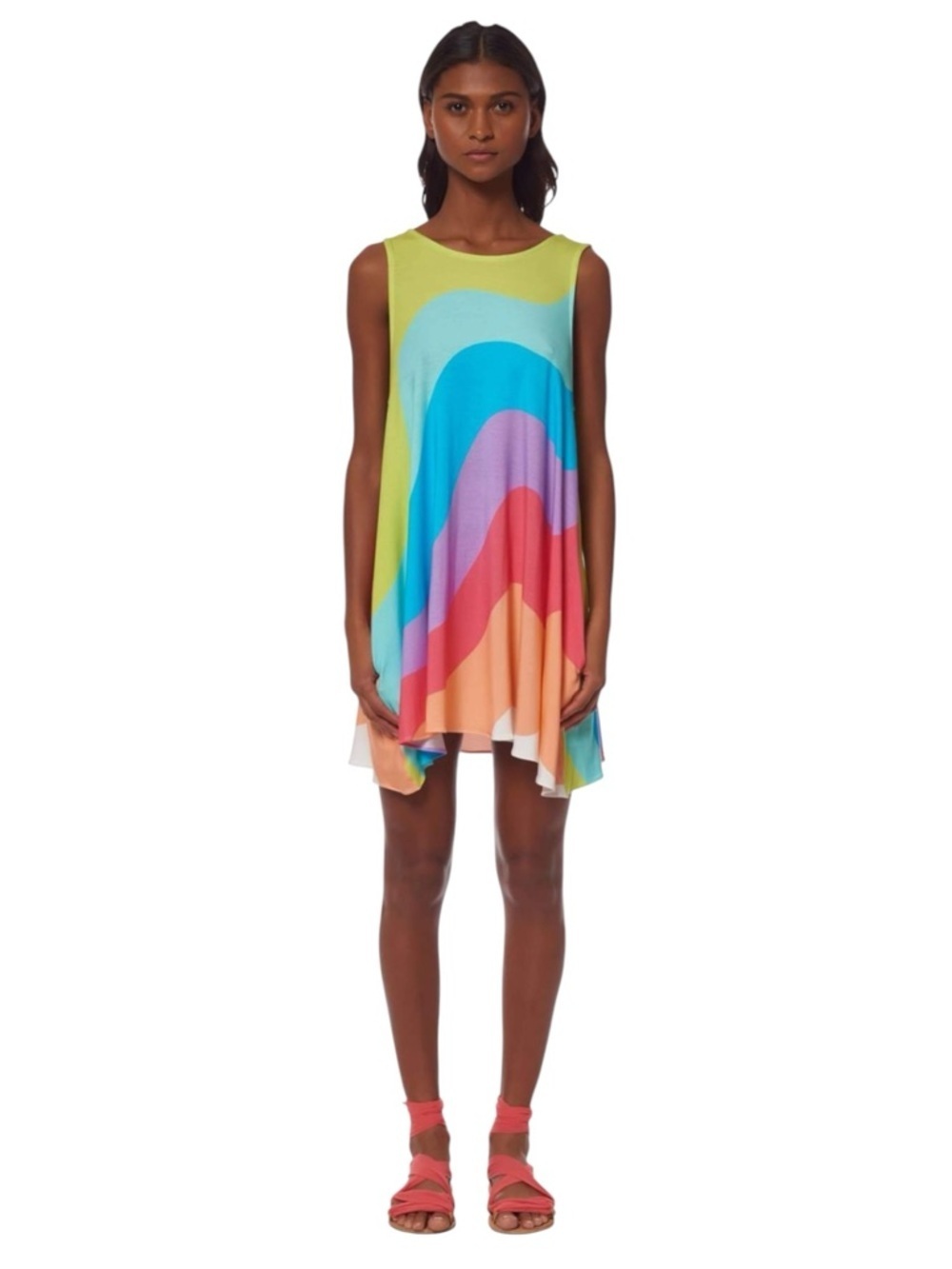 Mara Hoffman Rainbow Swim Beach Coverup Dress Size Medium Asymmetrical Hem Tunic
